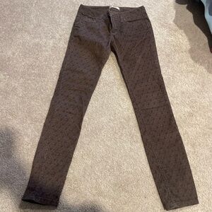 Vintage Free People Corduroy - Brown Floral Patterned Skinny Jeans